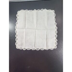Vintage Dainty White Cotton Vintage Hankie with Lace Trim Wedding